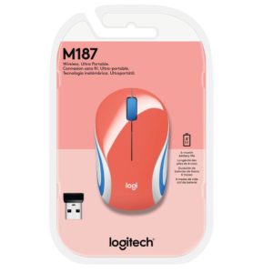 Mini Mouse Sem Fio Logitech M187 Laranja Com Design Ambidestro