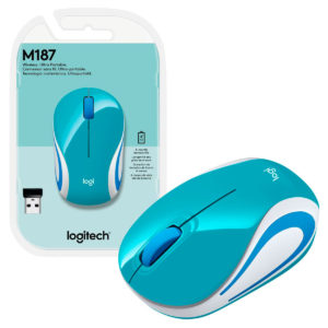 Mini Mouse Sem Fio Logitech M187 VERDE AGUA Com Design Ambidestro